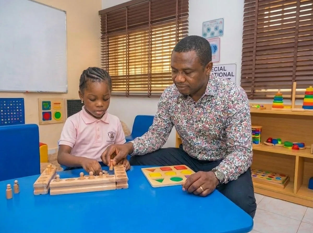 Teacher giving one-on-one support to child